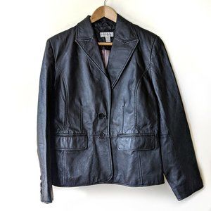 WORTHINGTON Black Leather Blazer Jacket Size L EUC